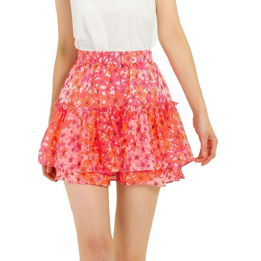 4147 2023 Floral Tiered Ruffle Skirts Cute Summer Flowy Chiffon Mini Skirt